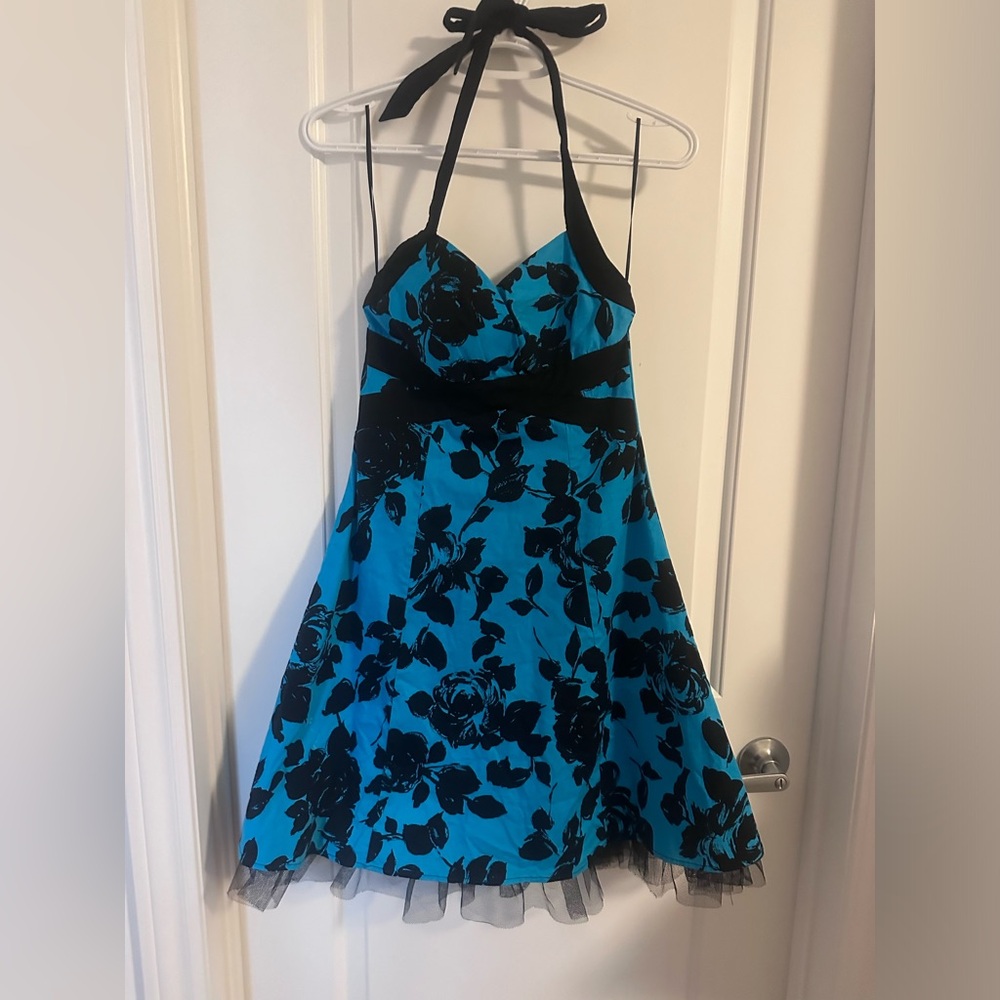 Blue and Black Flowered Dress